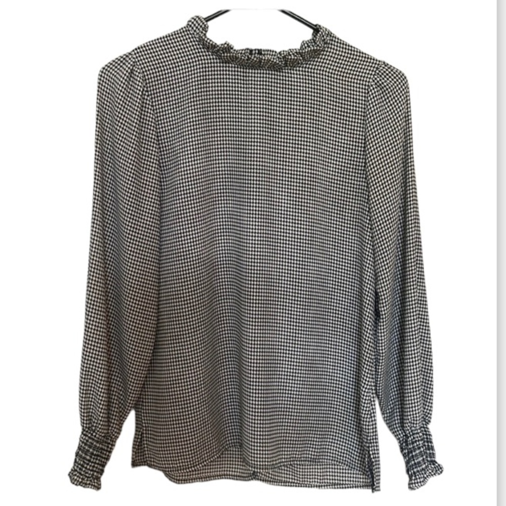 WOMENS RETRO STYLE BLACK & WHITE CHECKER LONG SLEEVE BLOUSE